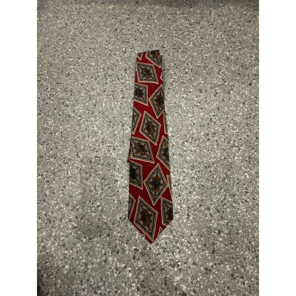 Christian Dior Monsieur Silk Necktie Red Geometric Diamond Pattern